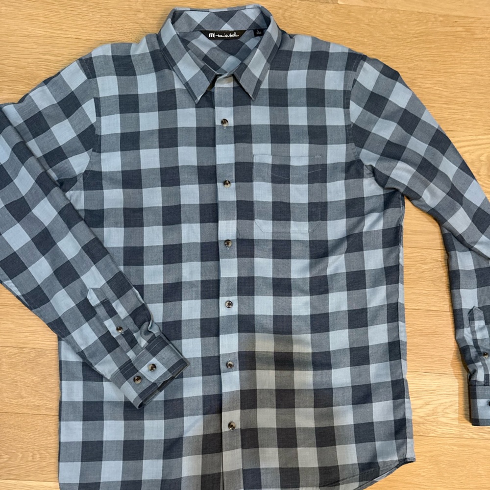 Travis Mathew Blue and Gray Plaid Shirt